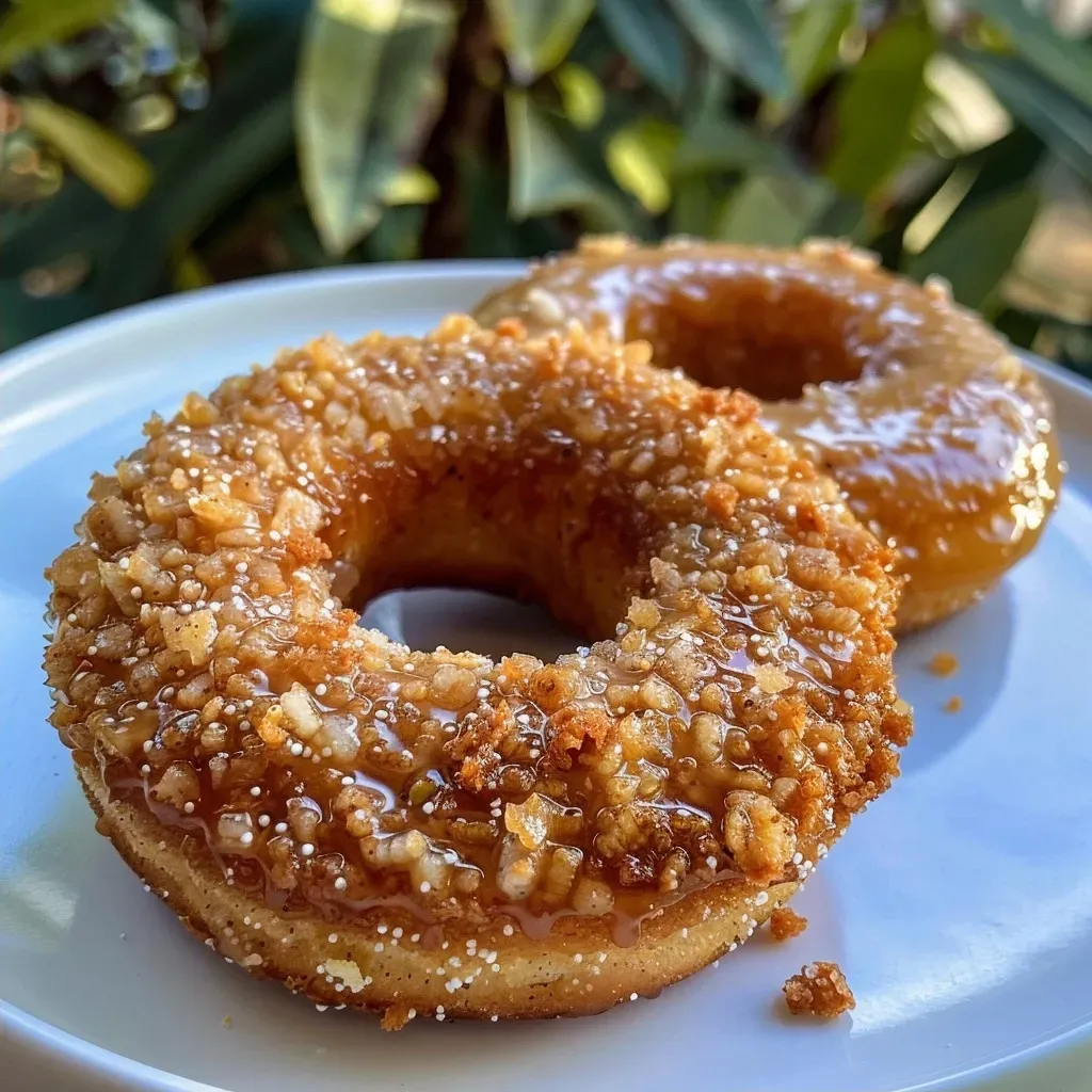 ['Side view of a juicy cinnamon salted caramel donut with a glossy glaze.', 'Close-up of a delectable cinnamon salted caramel donut, showcasing its fluffy texture.', 'A single cinnamon salted caramel donut with a dusting of powdered sugar on a light background.', 'Side perspective of a cinnamon salted caramel donut, highlighting its rich caramel topping.']