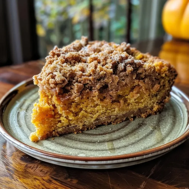 ['A close-up side view of a slice of Cinnamon Streusel Pumpkin Coffee Cake showcasing its moist texture and crumbly topping.', 'A vibrant slice of pumpkin coffee cake featuring a streusel topping, captured in natural light.', 'A detailed side shot of Cinnamon Streusel Pumpkin Coffee Cake, highlighting its layers of cake and cinnamon streusel.', 'A tempting piece of coffee cake with a golden pumpkin color and streusel topping, viewed from the side.']