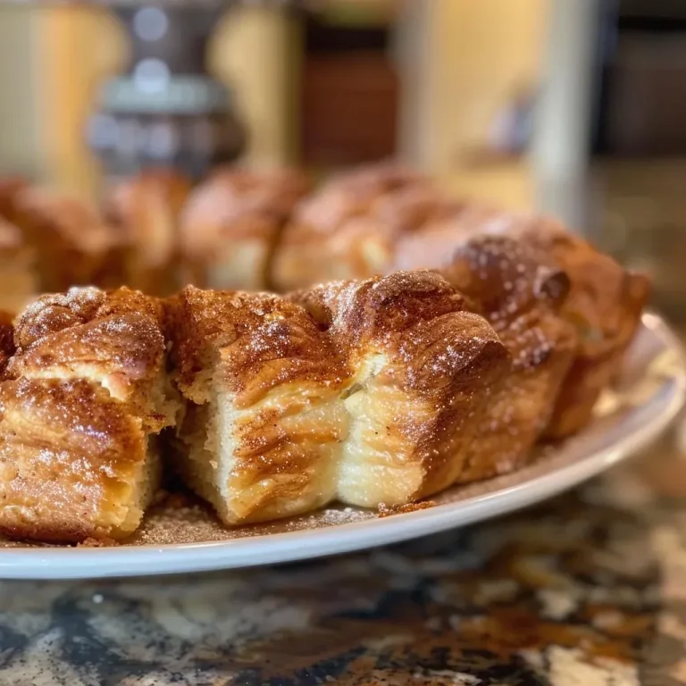 ['Close-up view of sliced Cinnamon Sugar Pull Apart Bread, showcasing its fluffy texture and golden crust.', 'Side view of a loaf of Cinnamon Sugar Pull Apart Bread with visible cinnamon swirls and sugar coating.', 'Juicy, pull-apart sections of Cinnamon Sugar Bread revealing the cinnamon filling and warm, buttery color.', 'Detailed shot of Cinnamon Sugar Pull Apart Bread highlighting its soft, layered interior and crunchy top.']