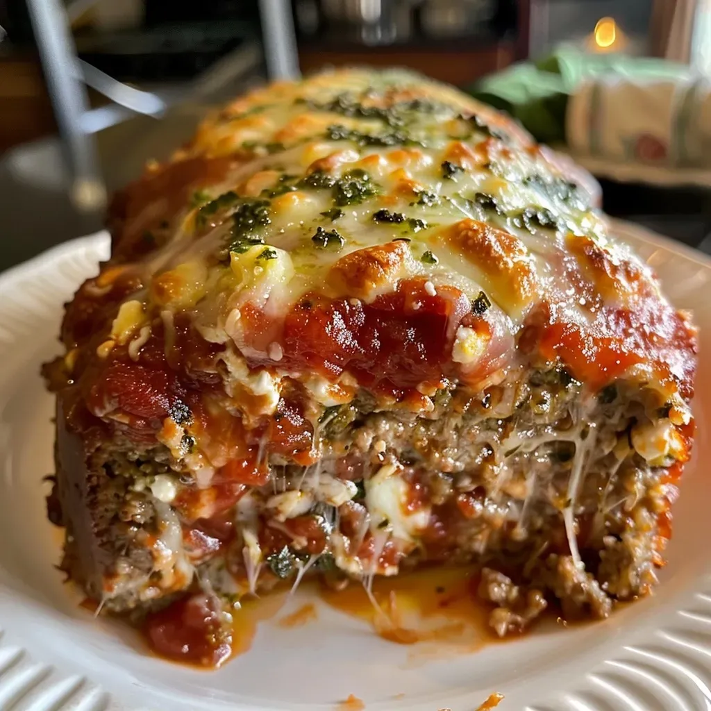 ['Juicy Cottage Cheese Turkey Meatloaf with melted mozzarella on top, showcased in a close-up side view.', 'Moist turkey meatloaf made with cottage cheese and marinara, captured from a side angle.', 'Delicately baked turkey meatloaf featuring layers of cottage cheese and cheese cubes, seen from the side.', 'Close-up of a succulent turkey meatloaf, highlighting its gooey cheese texture and vibrant color.']