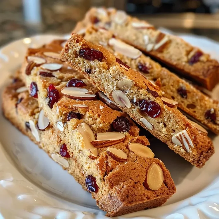 ['Close-up view of golden-brown cranberry almond biscotti with a crunchy exterior and visible fruit and nuts.', 'Side view of cranberry almond biscotti showcasing its texture and inclusion of cranberries and almonds.', 'Detailed shot of biscotti highlighting its crispy edges and bits of cranberries and whole almonds.', 'Close-up image of a slice of biscotti, focusing on the juicy cranberries and almond pieces embedded in the dough.']