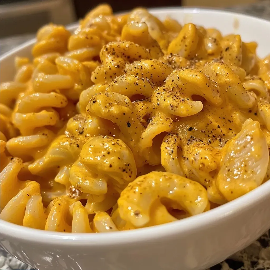 ['Creamy butternut squash mac and cheese served in a bowl, with a golden crust on top.', 'Close-up view of creamy butternut squash mac and cheese, featuring melted cheese and pasta.', 'Side view of a serving of butternut squash mac and cheese, showing its rich, creamy texture.', 'Delicious creamy mac and cheese made with butternut squash, presented in a rustic dish.']