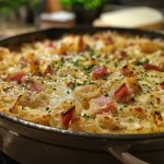 ['A close-up view of a creamy Sauerkraut Leberkäse casserole, showcasing its juicy texture and colorful ingredients.', 'Side view of a deliciously baked creamy Sauerkraut casserole, highlighting layers of Leberkäse and vegetables.', 'Detailed shot of a Sauerkraut Leberkäse casserole, featuring golden cheese on top and a creamy filling.', 'Inviting image of a Sauerkraut Leberkäse casserole, emphasizing its rich creamy texture and vibrant vegetables.']