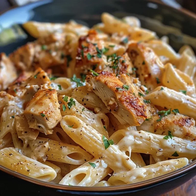 ['Close-up view of a bowl filled with creamy Cajun chicken pasta featuring chunks of chicken and penne.', 'Side view of a hearty dish of Crock Pot Cajun chicken pasta with vibrant colors and a sauce coating the pasta.', 'Juicy pieces of chicken and penne pasta in a rich, creamy sauce garnished with herbs, displayed in a bowl.', 'Close-up image of penne pasta mixed with Cajun-seasoned chicken in a creamy sauce, served in a rustic bowl.']