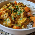 ['A close-up view of juicy crockpot curry chicken with sweet potatoes and a sprinkle of cilantro.', 'Side view of a delicious bowl of crockpot curry chicken, featuring vibrant colors and tender chicken pieces.', 'An enticing dish of crockpot curry chicken, showcasing sweet potatoes and a creamy coconut sauce.', 'Close-up of a hearty crockpot meal, highlighting the golden curry sauce over chicken and sweet potatoes.']
