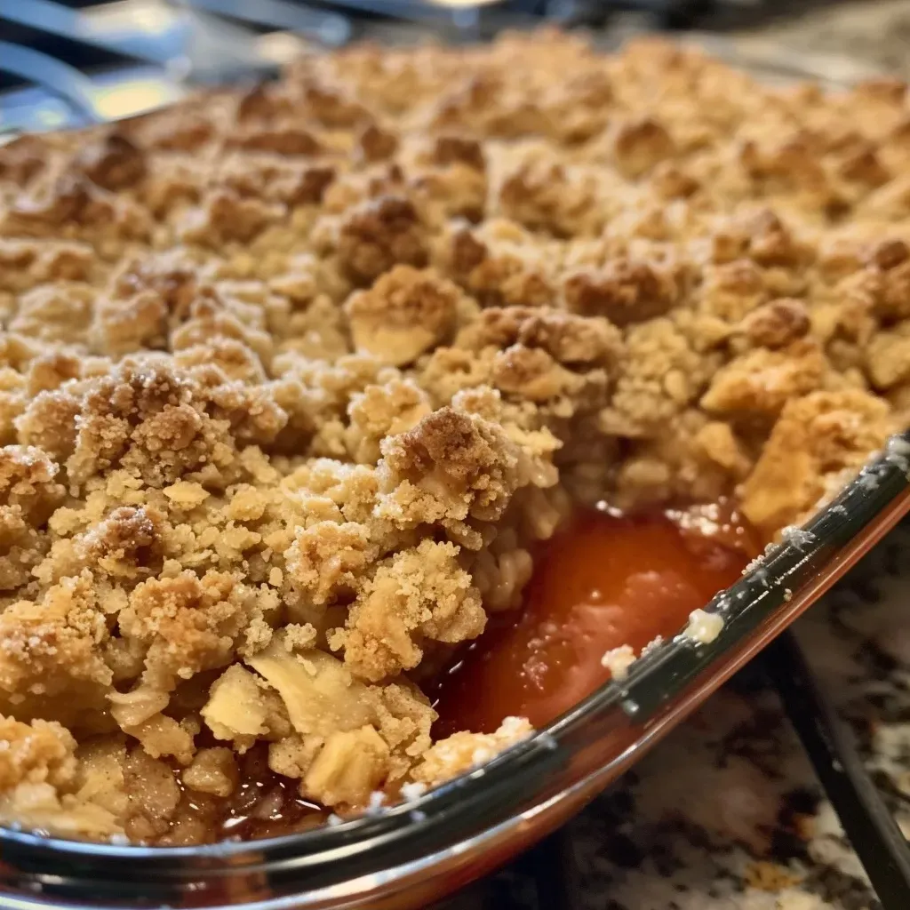 ['Close-up view of golden brown crumble topping on a baked dessert.', 'Side view of delicious crumble topping with a textured, crumbly appearance.', 'Savory crumble topping made with brown sugar and butter, captured in detail.', 'Juicy crumble topping showcasing a blend of flour, sugar, and cinnamon.']
