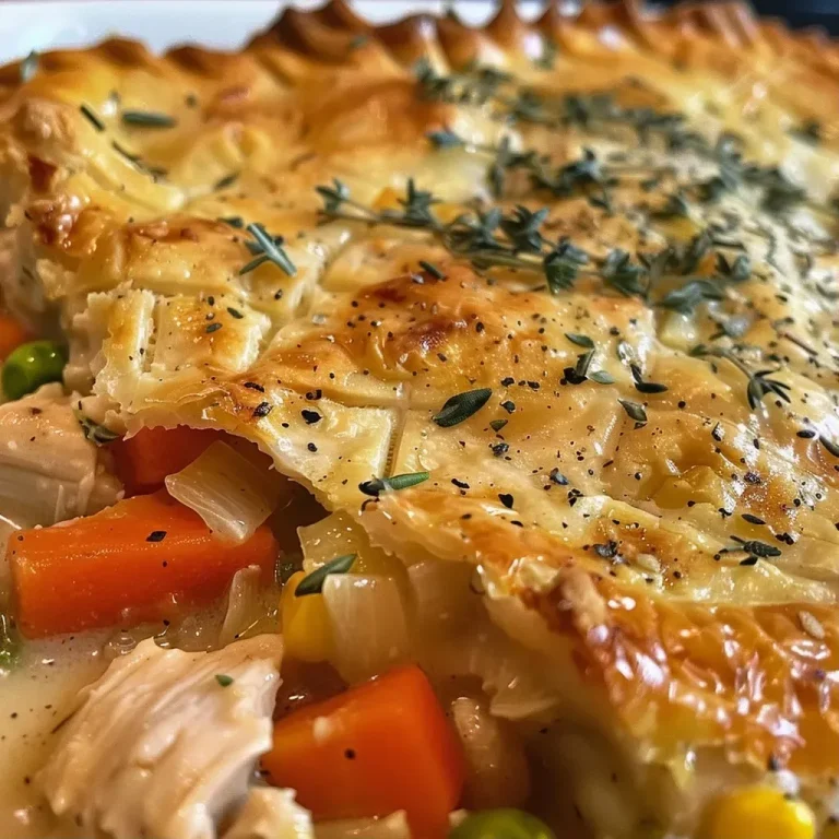 ['A close-up shot of a crustless chicken pot pie showing juicy chicken and colorful vegetables.', 'A side view of a crustless chicken pot pie with visible chunks of chicken, carrots, and peas.', 'A detailed view of a hearty crustless chicken pot pie, highlighting its creamy texture and mix of ingredients.', 'An appetizing close-up of a crustless chicken pot pie displaying vibrant colors and succulent chicken pieces.']