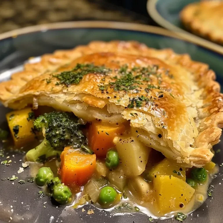 ['Close-up side view of a creamy dairy-free veggie pot pie filled with colorful vegetables.', 'Juicy dairy-free veggie pot pie with a golden crust and vibrant vegetable filling.', 'Side view of a steaming dairy-free pot pie, showcasing a variety of vegetables inside.', 'Creamy vegetable pot pie with a flaky crust, highlighting the rich filling and fresh ingredients.']