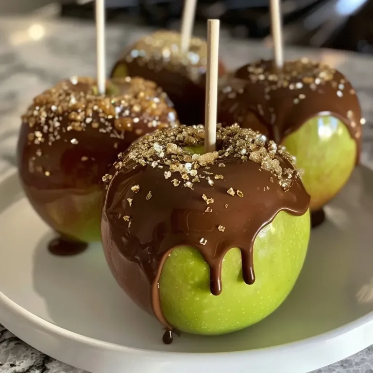 ['Close-up of dark chocolate caramel apples with a shiny coating.', 'Side view of caramel-drizzled apples coated in dark chocolate.', 'Juicy dark chocolate caramel apples glistening with a rich finish.', 'Appetizing display of caramel apples dipped in dark chocolate.']