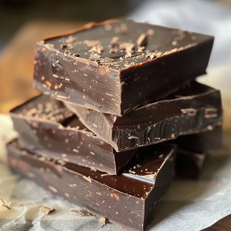 ['A close-up view of rich, dark chocolate fudge with a glossy finish.', 'Thick, decadent dark chocolate fudge displayed from the side, highlighting its texture.', 'Side view of homemade dark chocolate fudge, showcasing its smooth surface and deep color.', 'A slice of dark chocolate fudge, revealing its dense and creamy consistency.']