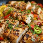 ['Close-up of a plate featuring juicy Cajun chicken thighs and colorful rice with vegetables.', 'Side view of tender Cajun chicken served over rice, garnished with parsley and lemon.', 'A delicious serving of Easy Cajun Chicken and Rice, showcasing vibrant peppers and herbs.', 'Juicy Cajun chicken with fluffy rice, topped with fresh ingredients in a stylish presentation.']