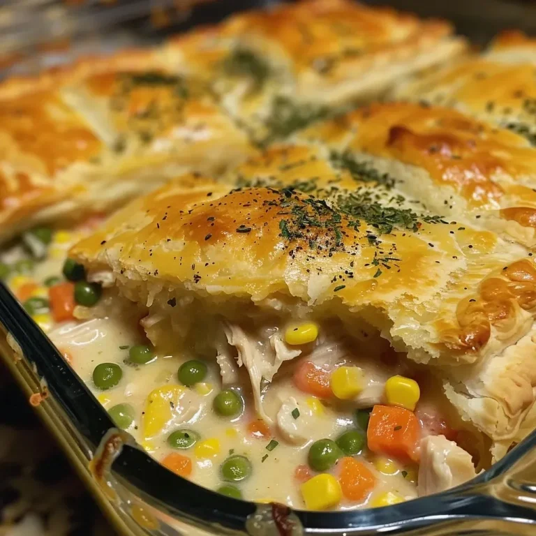 ['Close-up view of a chicken pot pie casserole with visible flaky biscuit topping.', 'Side angle of a hearty chicken pot pie casserole with a golden brown crust and colorful vegetables.', 'Juicy chicken pot pie casserole featuring diced chicken and a creamy filling, served in a baking dish.', 'Delicious chicken pot pie casserole with a crispy biscuit layer and vibrant peas and carrots.']