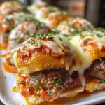 ['A side view of juicy meatball sliders on slider buns topped with melted cheese.', 'Close-up of meatball sliders filled with marinara sauce and gooey mozzarella cheese.', 'A delicious arrangement of meatball sliders on a wooden board, showcasing their ingredients.', 'Tasty meatball sliders with a golden crust, garnished with Italian seasoning.']