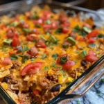 ['Close-up shot of a juicy Easy Taco Bake Casserole with cheese and toppings.', 'Side view of a colorful Easy Taco Bake Casserole, showcasing layers of toppings.', 'Delicious Easy Taco Bake Casserole filled with cheese and ingredients, photographed with an iPhone.', 'A sumptuous Easy Taco Bake Casserole with fresh toppings, displaying vibrant colors.']