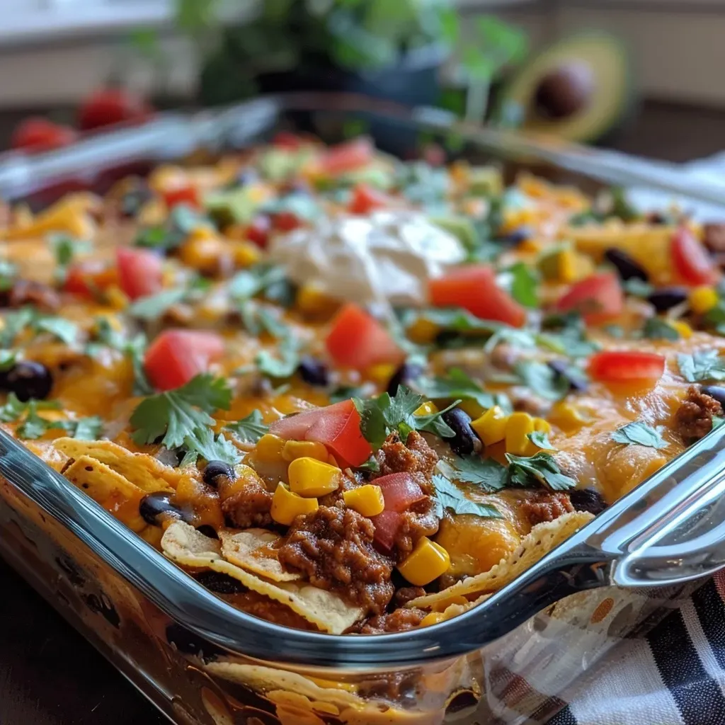 ['Close-up shot of a juicy Easy Taco Bake Casserole with cheese and toppings.', 'Side view of a colorful Easy Taco Bake Casserole, showcasing layers of toppings.', 'Delicious Easy Taco Bake Casserole filled with cheese and ingredients, photographed with an iPhone.', 'A sumptuous Easy Taco Bake Casserole with fresh toppings, displaying vibrant colors.']