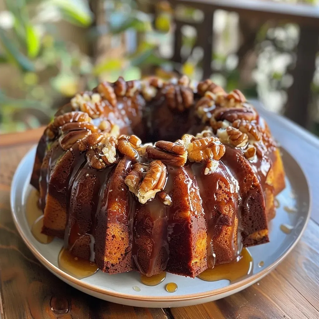 ['A moist Fig and Caramelized Walnut Bundt Cake with a rich texture and toppings.', 'Close-up side view of a Bundt Cake adorned with figs and caramelized walnuts.', 'A deliciously presented Fig Bundt Cake showcasing caramelized walnuts on top.', 'A slice of Bundt Cake featuring figs and walnuts, highlighting its moist interior.']
