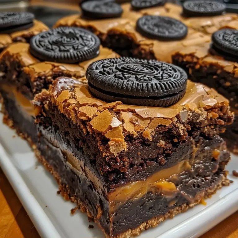 ['Close-up of Halloween brownies with cookie decorations resembling a graveyard.', 'Brownies topped with Milano cookies and Oreo gravestones, decorated with black icing.', 'Side view of moist Halloween brownies featuring spooky cookie designs.', 'Halloween-themed brownies adorned with grave markers made from cookies.']