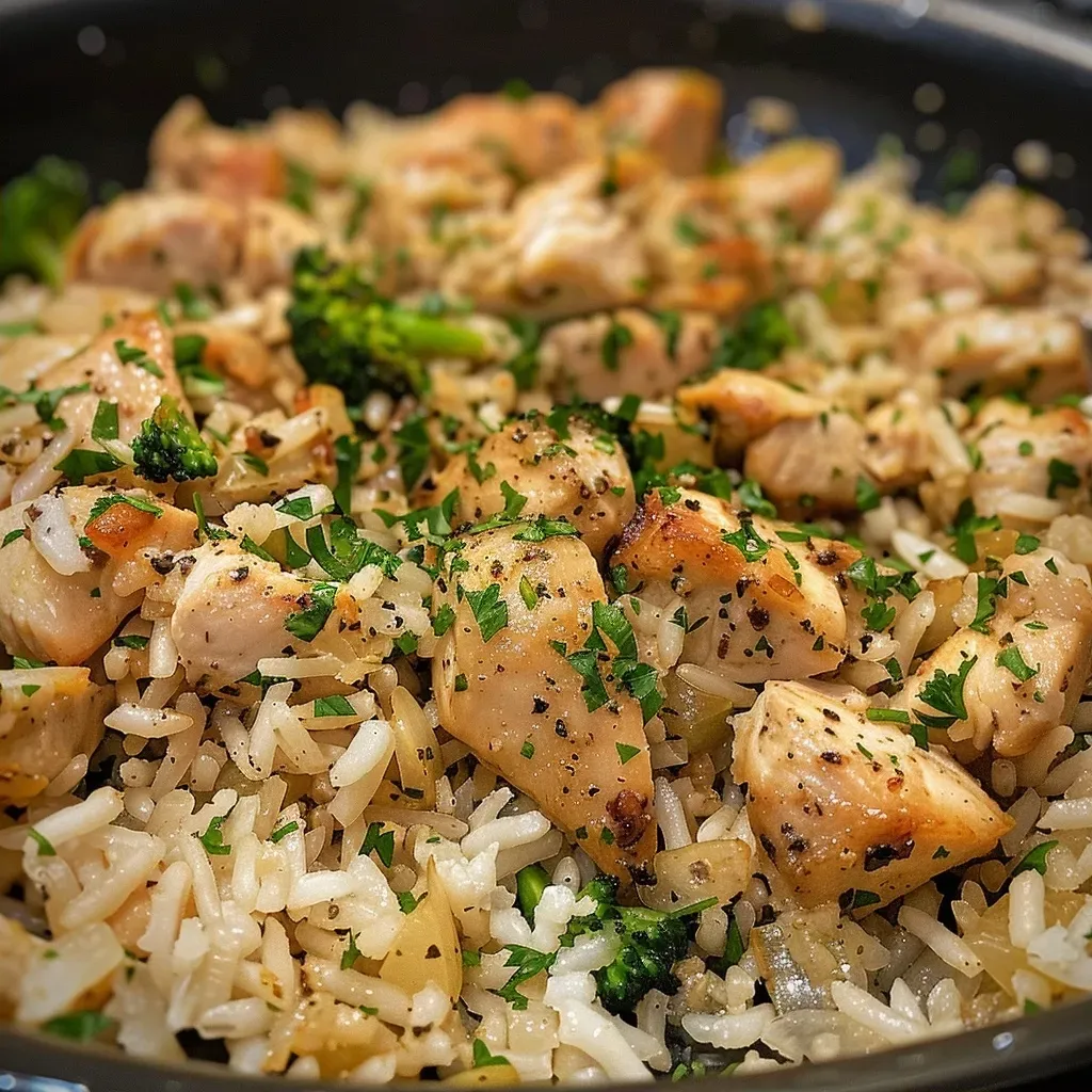 ['Close-up of a bowl filled with Healthy Chicken and Rice, featuring vibrant broccoli and melted cheese.', 'Side view of a delicious one-pot meal showcasing juicy chicken, brown rice, and broccoli.', 'Detailed shot of Healthy Chicken and Rice, highlighting the ingredients like tender chicken and garlic.', 'Close-up image of a colorful dish of chicken, rice, broccoli, and cheese, ready for meal prep.']