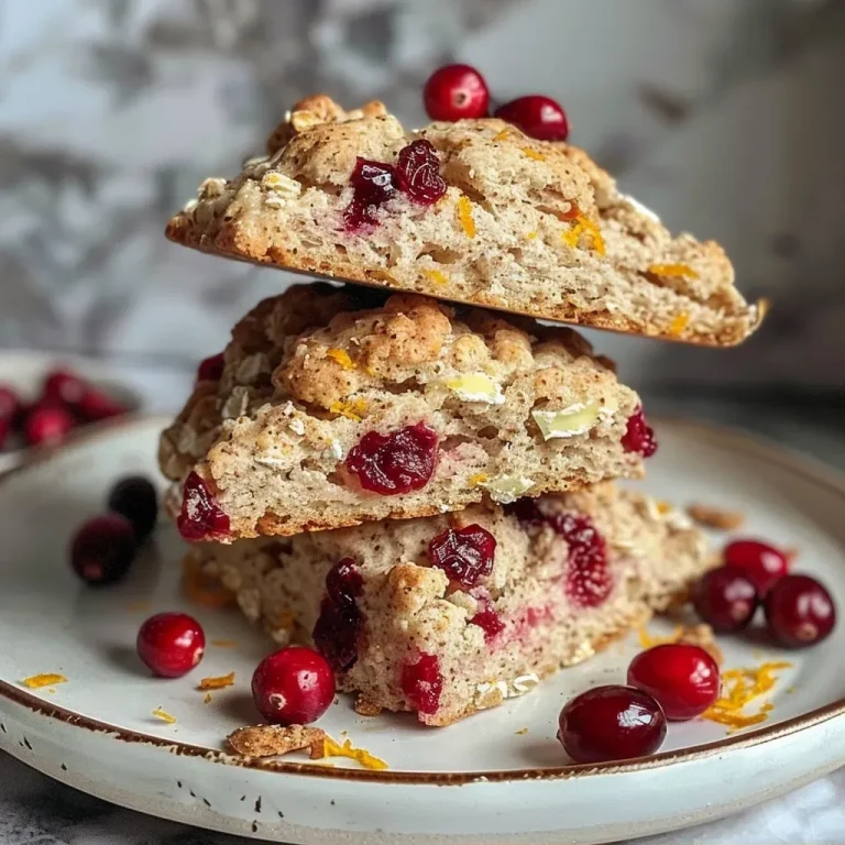['A close-up side view of a golden-brown cranberry orange scone with visible cranberries and orange zest.', 'Juicy cranberry orange scones displayed on a rustic surface, showcasing golden crusts and vibrant red cranberries.', 'A side view of flaky healthy scones with chunks of cranberries and hints of orange zest glistening.', 'Delicious looking cranberry orange scones with a textured surface, highlighting the fresh cranberries and orange peel.']