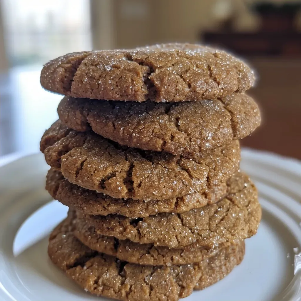 ['Close-up view of golden-brown Healthy Gingersnaps on a plate.', 'Side view of freshly baked Healthy Gingersnaps with a textured surface.', 'Delicious-looking Healthy Gingersnaps stacked on a rustic wooden table.', 'A tempting array of Healthy Gingersnaps with a hint of sparkling sugar.']