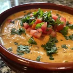 ['Close-up view of a creamy, spicy hummus queso dip topped with diced tomatoes and cilantro.', 'Side perspective of a healthy hummus queso dip with cheddar cheese, surrounded by fresh vegetables.', 'Juicy, vibrant hummus queso dip in a bowl, garnished with chopped cilantro and tomatoes.', 'Delicious dip featuring a mix of hummus, cheddar, and fresh toppings, perfect for dipping.']
