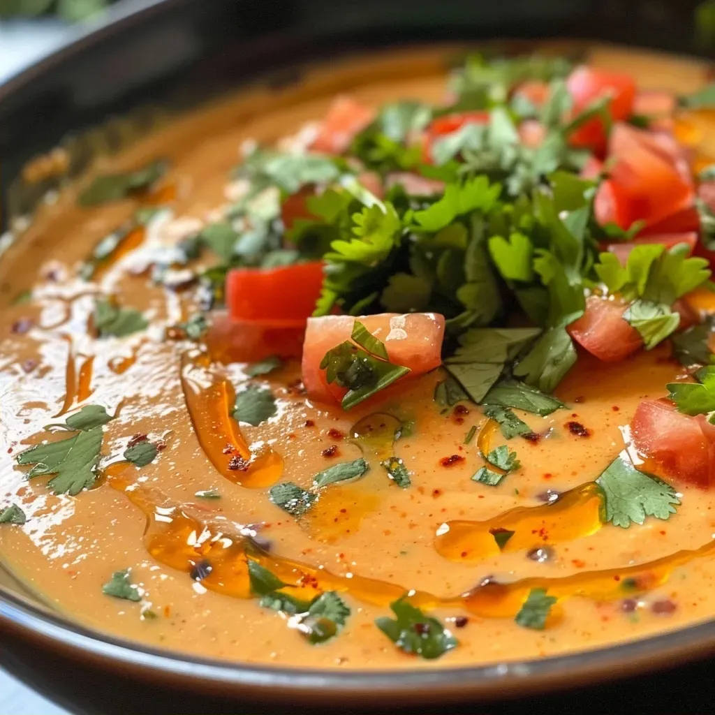 ['Close-up view of a creamy, spicy hummus queso dip topped with diced tomatoes and cilantro.', 'Side perspective of a healthy hummus queso dip with cheddar cheese, surrounded by fresh vegetables.', 'Juicy, vibrant hummus queso dip in a bowl, garnished with chopped cilantro and tomatoes.', 'Delicious dip featuring a mix of hummus, cheddar, and fresh toppings, perfect for dipping.']