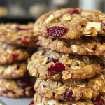 ['Close-up of healthy white chocolate cranberry cookies, showcasing their chewy texture and bits of cranberries.', 'Side view of freshly baked white chocolate cranberry cookies with melted chocolate pieces and cranberries visible.', 'Gourmet-style shot of white chocolate cranberry cookies, emphasizing their golden edges and soft center.', 'Appetizing close-up of healthy cookies with white chocolate chips and dried cranberries, highlighting their inviting appearance.']