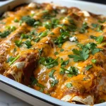 ['Close-up view of juicy high-protein chicken enchiladas, topped with cheese and cilantro.', 'Side view of colorful chicken enchiladas, drizzled with sour cream and garnished with fresh herbs.', 'Delicious chicken enchiladas filled with shredded chicken, served on a plate with tomato sauce.', 'High-protein chicken enchiladas with melted cheese and a sprinkle of cilantro, presented on a rustic table.']