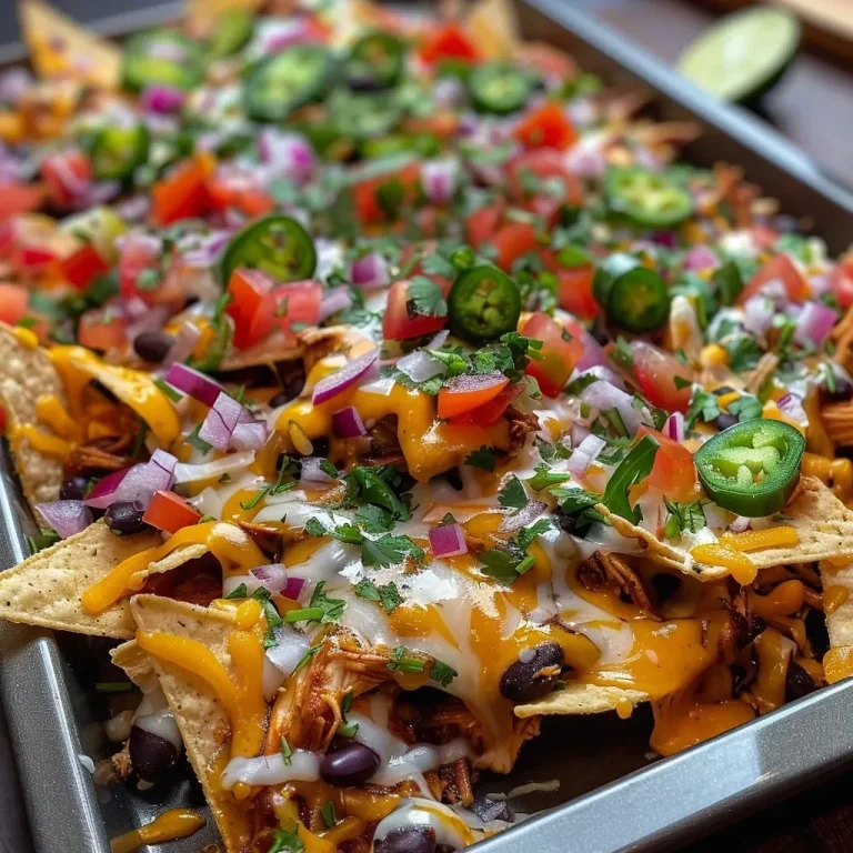 ['A close-up side view of loaded nachos topped with cheese, chicken, beans, and fresh vegetables.', 'Juicy nachos with layers of cheese, shredded chicken, and vibrant toppings like tomatoes and jalapeños.', 'A mouthwatering display of high-protein nachos with colorful ingredients and a creamy topping.', 'Side view of delicious nachos featuring melted cheese and garnished with cilantro and lime wedges.']