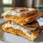 ['A close-up side view of golden-brown pumpkin cream cheese danishes, showcasing their flaky layers and creamy filling.', 'Juicy, high-protein pumpkin danishes filled with cream cheese, presented in an appetizing side angle.', 'Side view highlighting the texture of a pumpkin cream cheese danish, with visible layers and a creamy center.', 'Flaky pumpkin danishes with a rich cream cheese filling, captured in a detailed close-up.']