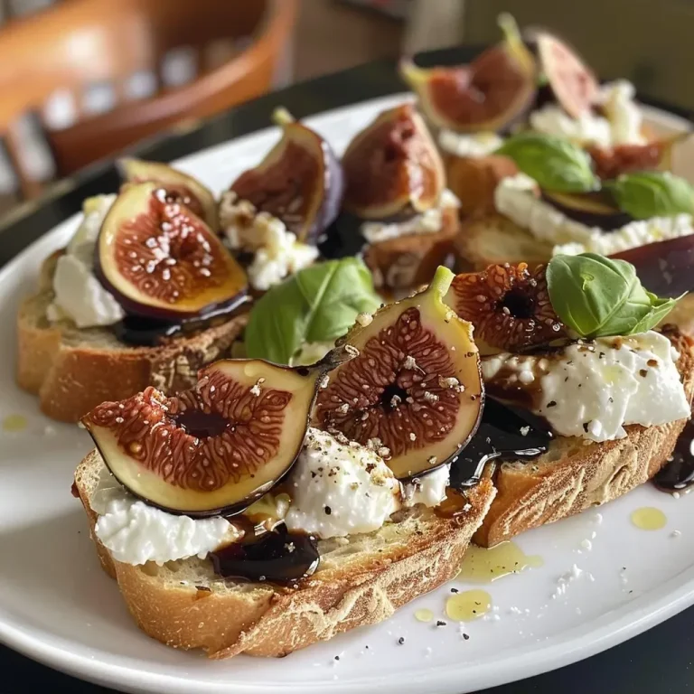 ['Close-up of Honey Balsamic Fig and Burrata Crostini on a rustic wooden board.', 'Side view of a crostini topped with burrata, figs, honey, and balsamic glaze.', 'Appetizing Honey Balsamic Fig and Burrata Crostini with basil on crusty bread.', 'Gourmet crostini featuring figs and creamy burrata drizzled with honey.']