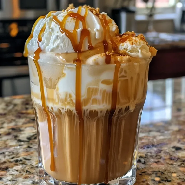 ['Close-up of a refreshing iced caramel coffee punch with a drizzle of caramel on top and scoops of vanilla ice cream.', 'Side view of a glass filled with iced caramel coffee punch, topped with caramel syrup and ice cream.', 'A decadent iced caramel coffee punch showcasing a creamy texture with caramel drizzles and vanilla ice cream.', 'Iced caramel coffee punch in a clear glass, emphasizing the layers of coffee, milk, and caramel syrup.']