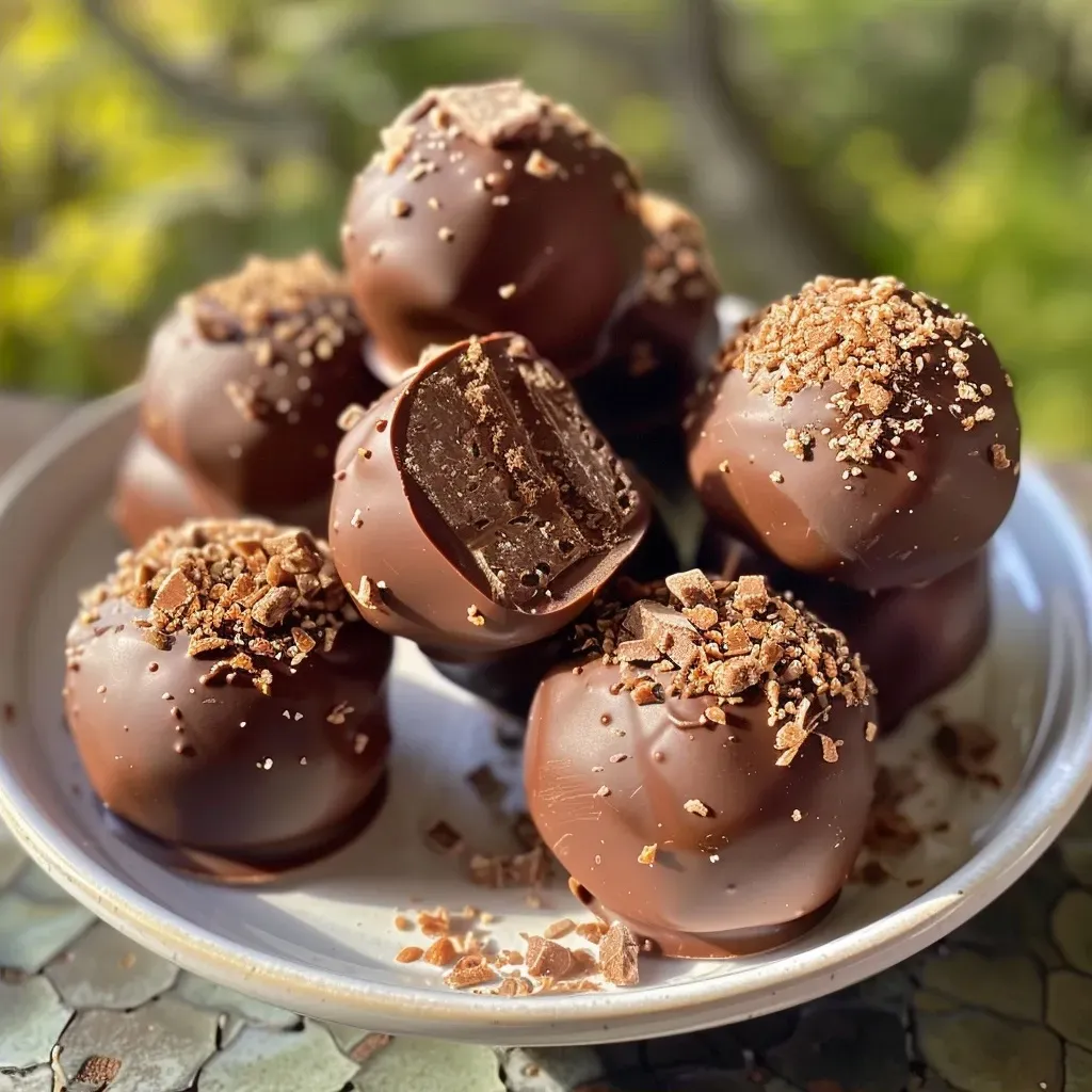 ['Close-up side view of a KitKat Truffle, showcasing its smooth chocolate exterior and visible crispy layers.', 'A mouthwatering KitKat Truffle captured from the side, highlighting its rich chocolate coating and inner filling.', 'Side angle photograph of a KitKat Truffle, featuring the chocolate shell and layered crunchiness.', 'Detailed side view of a decadent KitKat Truffle, revealing its glossy chocolate surface and layers inside.']