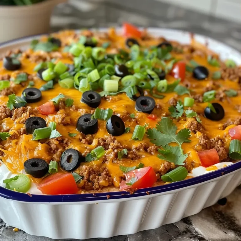 ['Close-up side view of a colorful layered taco dip in a clear dish.', 'A vibrant layered taco dip featuring beans, beef, cheese, and toppings.', 'An appetizing view of a layered taco dip with fresh ingredients.', 'Layered taco dip showcasing distinct layers of beans, meat, and toppings.']