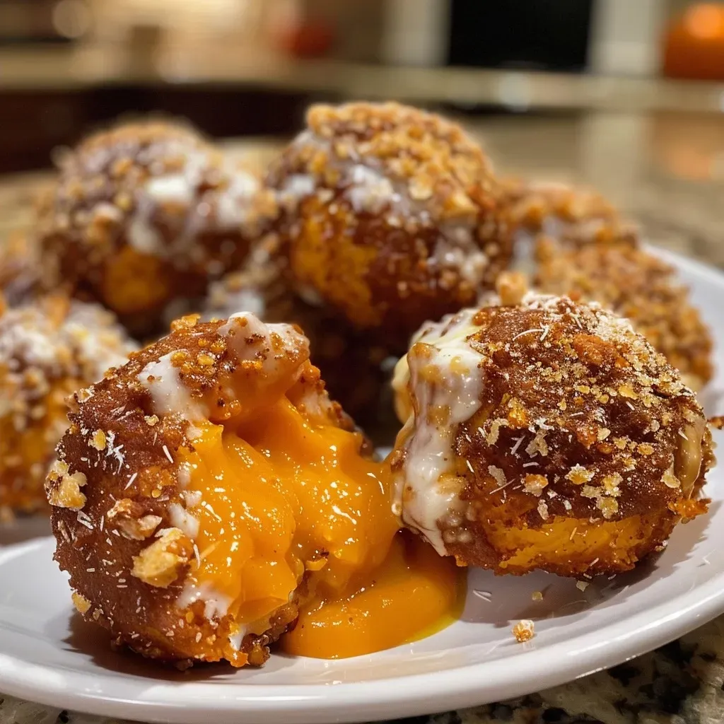 ['Close-up view of golden-brown Low-Carb Pumpkin Pretzel Bites with a fluffy texture.', 'Juicy Low-Carb Pumpkin Pretzel Bites displayed on a wooden table, showing their coating.', 'Side view of freshly baked Low-Carb Pumpkin Pretzel Bites, highlighting their soft interior.', 'Mouth-watering Low-Carb Pumpkin Pretzel Bites topped with pumpkin spice sugar.']