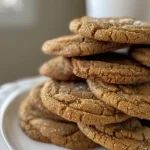 ['Close-up view of freshly baked Maple Ginger Cookies with a golden-brown surface.', 'Side view of Maple Ginger Cookies displaying their chewy texture and sugared tops.', 'Detailed shot of Maple Ginger Cookies showcasing their rich brown color and sprinkled sugar.', 'Juicy, vibrant Maple Ginger Cookies arranged on a simple plate, highlighting their inviting appearance.']