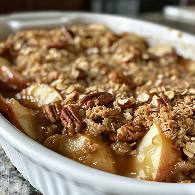 ['A close-up side view of a Maple Pecan Apple Crisp with a golden-brown oatmeal cookie crumble topping.', 'A detailed view of Maple Pecan Apple Crisp showcasing the layers of apples and pecans under a crumbly topping.', 'An inviting side view of Maple Pecan Apple Crisp, highlighting the crispy oatmeal topping and juicy apple filling.', 'A close-up image of Maple Pecan Apple Crisp, emphasizing the texture of the oatmeal crumble and the apple layers.']