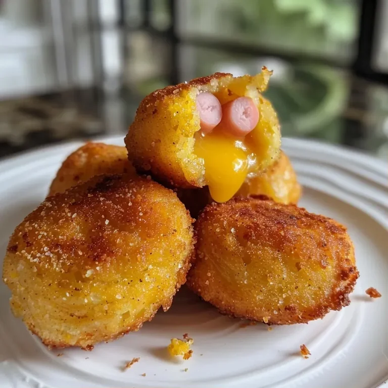 ['Close-up view of golden Mini Corn Dog Bites on a wooden plate.', 'Side view of crispy Mini Corn Dog Bites with a dipping sauce in a small bowl.', 'Juicy Mini Corn Dog Bites arranged on a rustic table setting.', 'Delicious Mini Corn Dog Bites served hot with a side of mustard.']