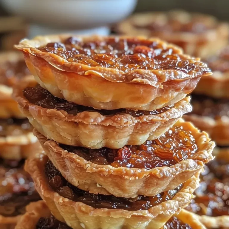 ['Close-up view of golden brown Old Fashioned Butter Tarts, showcasing their rich filling and flaky crust.', 'Side view of freshly baked butter tarts filled with raisins, highlighting their shiny tops and tart shells.', 'Juicy Old Fashioned Butter Tarts arranged on a plate, with visible textures of the filling and crust.', 'Homemade butter tarts with a glossy caramel-like surface and a sprinkle of raisins, captured in detail.']