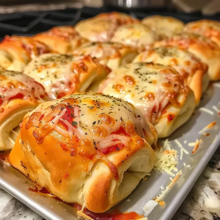 ['A close-up view of golden-brown pizza rolls filled with cheese and pepperoni.', 'Juicy pizza rolls displayed side by side, showcasing their crispy exterior.', 'Deliciously stuffed pizza rolls with melted cheese and a hint of herbs visible.', 'A savory arrangement of pizza rolls emphasizing their flaky texture and rich filling.']