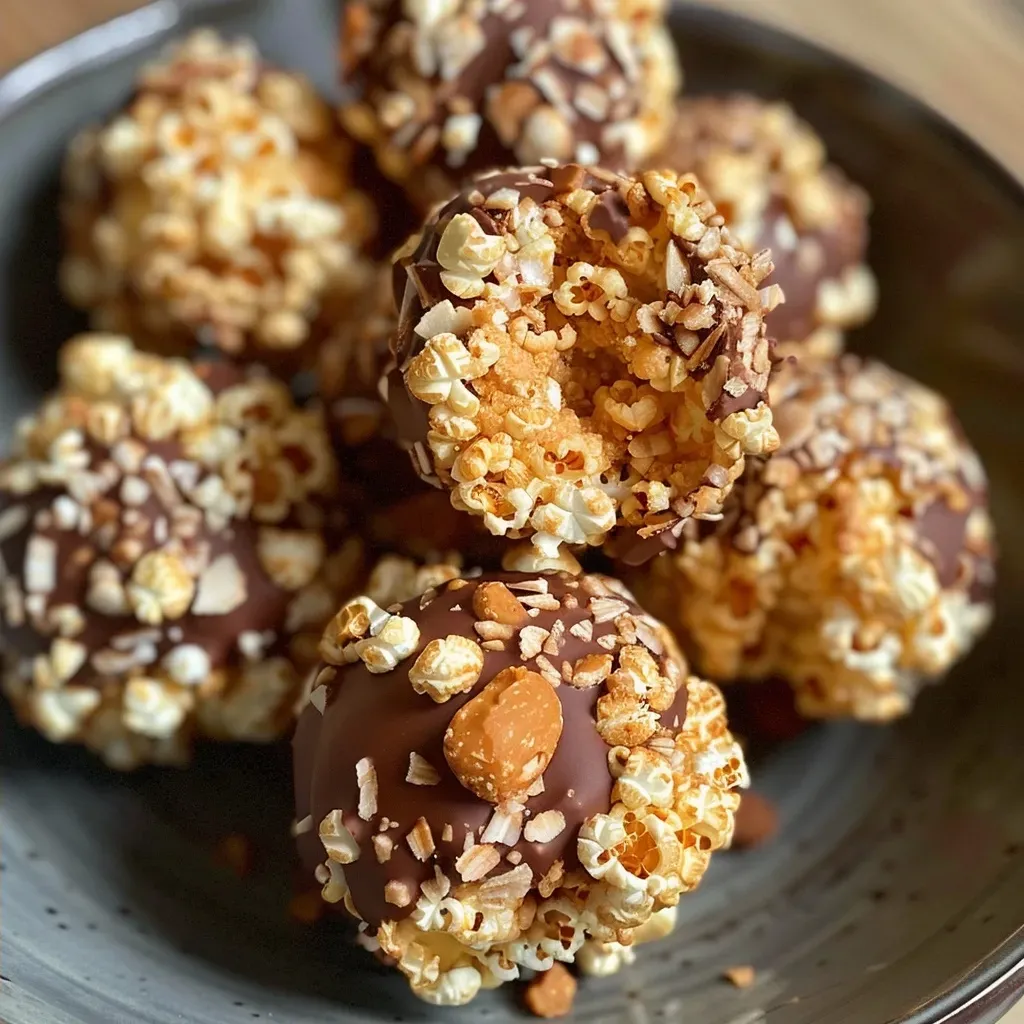 ['Close-up view of a shiny, golden popcorn ball with a textured surface.', 'Side view of delicious popcorn balls arranged on a white plate, showing their fluffy texture.', 'Juicy popcorn balls glistening with syrup, captured in vibrant detail.', 'A cluster of popcorn balls featuring a mix of golden and slightly caramelized colors.']
