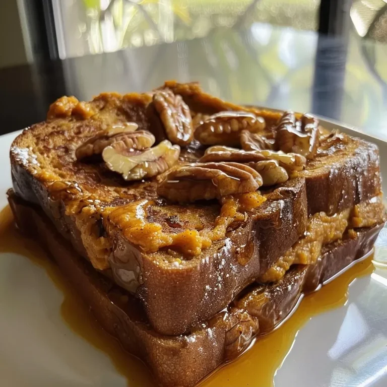 ['Close-up view of a slice of Protein Pumpkin French Toast Bake topped with chopped pecans.', 'Side angle shot of a warm Protein Pumpkin French Toast Bake, with a golden-brown crust and moist interior.', 'Detailed view of a serving of Protein Pumpkin French Toast Bake, showcasing its fluffy texture and pumpkin color.', 'Appetizing slice of Protein Pumpkin French Toast Bake, garnished with pecans and showing layers of bread and pumpkin puree.']