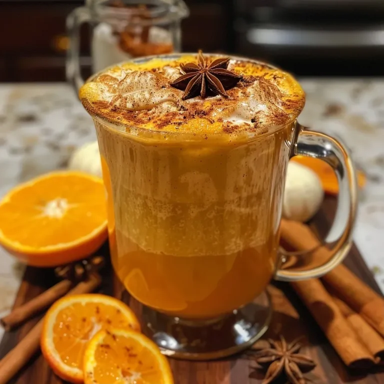 ['Close-up of a glass of pumpkin cider with orange slices and cinnamon sticks.', 'Side view of pumpkin cider garnished with whipped cream and caramel drizzle.', 'Refreshing pumpkin cider in a clear glass, showcasing spices and pumpkin purée.', 'Vibrant pumpkin cider with cinnamon sticks, cloves, and orange slices on display.']