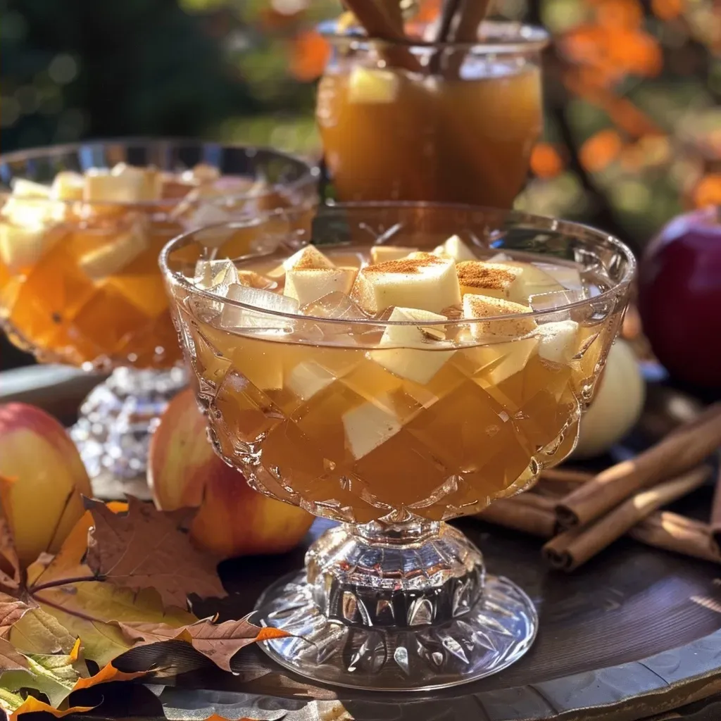 ['Close-up view of a glass filled with Pumpkin Patch Punch, garnished with apple slices and cinnamon sticks.', 'Side view of a refreshing drink showcasing Pumpkin Patch Punch, featuring ice cubes and decorative ingredients.', 'Detailed shot of a vibrant Pumpkin Patch Punch served in a clear glass, highlighting its rich color and garnishes.', 'Close-up of a seasonal beverage, Pumpkin Patch Punch, with a mix of spices and fruit, presented in an elegant glass.']