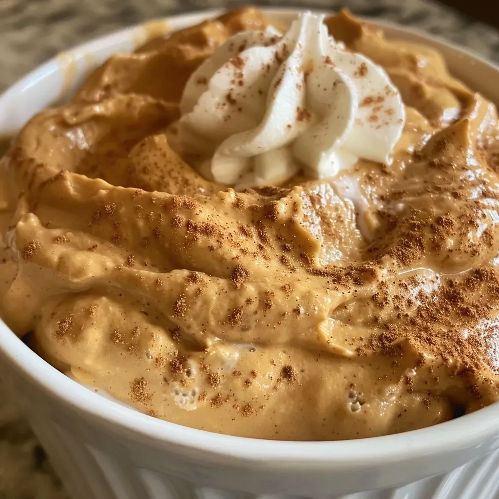 ['Close-up of a creamy orange dip in a bowl, topped with a dusting of spices.', 'Side view of a pumpkin pie dip served in a white dish, surrounded by crackers.', 'Delicious pumpkin dip displayed in a bowl, showcasing its smooth texture and vibrant color.', 'Creamy pumpkin dip garnished with a sprinkle of pumpkin pie spice, served with a spoon.']