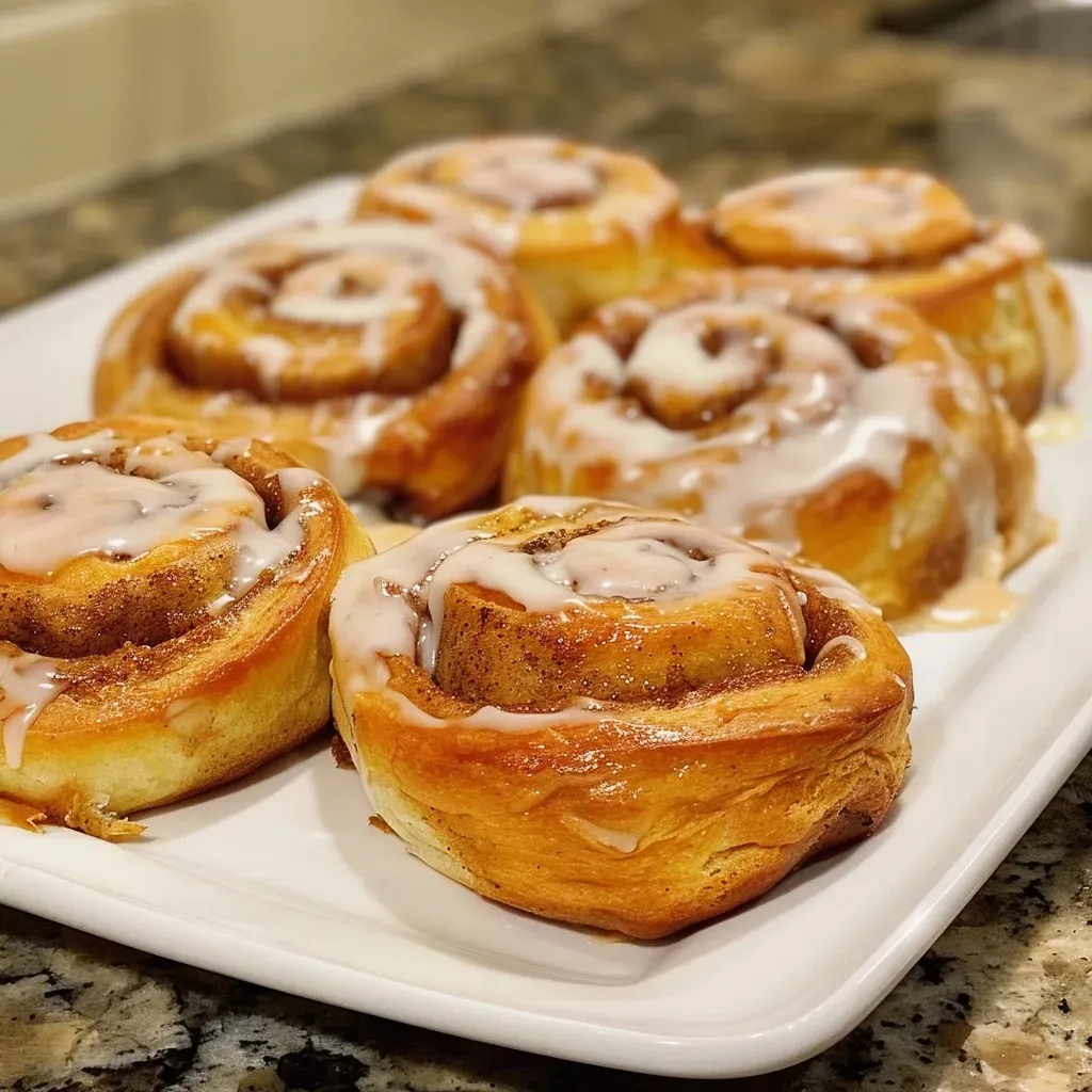 ['Close-up of freshly baked Pumpkin Spice Cinnamon Rolls topped with creamy frosting.', 'Side view of fluffy Pumpkin Spice Cinnamon Rolls drizzled with icing on a wooden surface.', 'Juicy Pumpkin Spice Cinnamon Rolls with a gooey glaze and a sprinkle of pumpkin pie spice.', 'Deliciously soft Pumpkin Spice Cinnamon Rolls arranged neatly on a plate, showcasing their layers.']