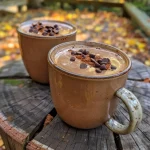 ['Close-up of a warm Pumpkin Spice Hot Chocolate in a rustic mug.', 'Creamy Pumpkin Spice Hot Chocolate topped with chocolate chips and a sprinkle of cinnamon.', 'Delicious Pumpkin Spice Hot Chocolate with pumpkin puree and almond butter ingredients visible.', 'Side view of a frothy Pumpkin Spice Hot Chocolate with a cozy fall ambiance.']