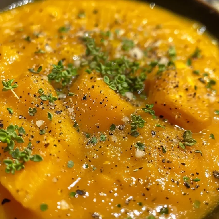 ['Close-up of creamy roasted butternut squash soup in a bowl, garnished with thyme.', 'A side view of a vibrant butternut squash soup in a rustic bowl, showcasing its smooth texture.', 'Textured roasted butternut squash soup with garlic cloves and herbs, arranged artistically.', 'Rich yellow butternut squash soup served hot, emphasizing its creamy consistency and garnishes.']