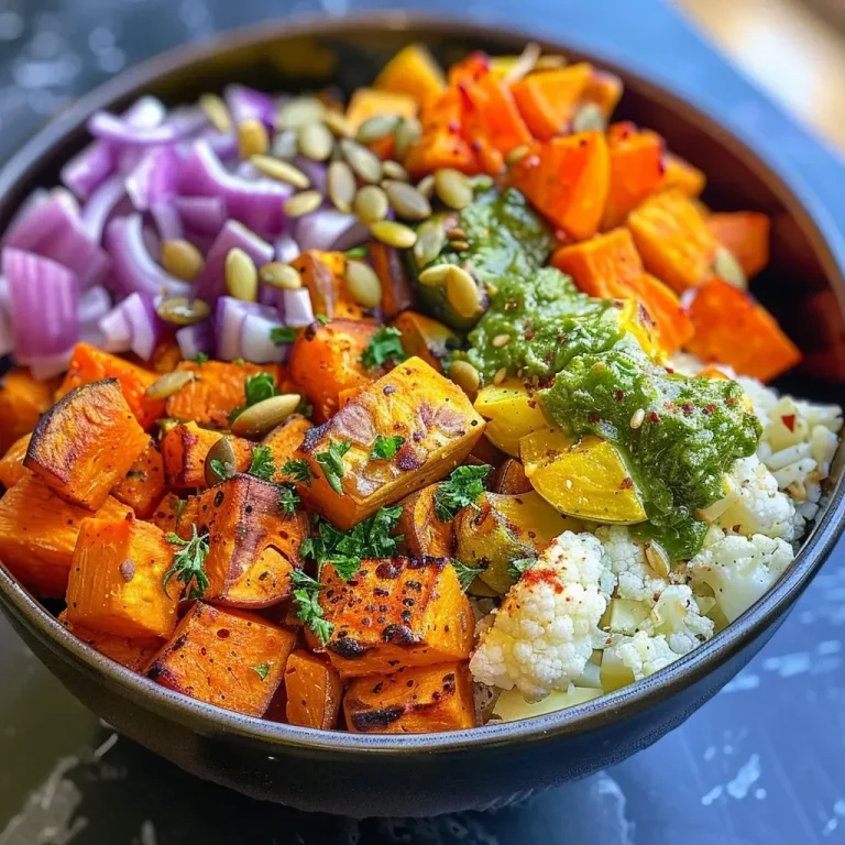 ['A close-up of a roasted vegetable rice bowl topped with a jammy egg and pesto.', 'A side view of a colorful rice bowl with roasted vegetables and a perfectly cooked egg.', 'A vibrant dish featuring assorted roasted vegetables, an egg, and a dollop of pesto.', 'A detailed shot of a cozy rice bowl filled with roasted vegetables and garnished with fresh pesto.']