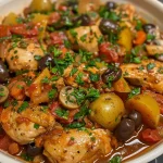 ['Close-up view of Slow Cooker Chicken Cacciatore with vibrant vegetables and herbs.', 'Juicy chicken thighs and colorful veggies in a bowl of Chicken Cacciatore.', 'Detailed side angle of Slow Cooker Chicken Cacciatore showcasing rich sauce and ingredients.', 'A serving of Slow Cooker Chicken Cacciatore filled with vibrant peppers and herbs.']